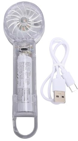 Ausla Tragbarer Lüfter 3 Windgeschwindigkeiten USB Aufladbar Leiser Mini Handlüfter für Reisen, On Design, Desktop Ständer (Transparent)