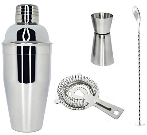 WDWDW Juego de 4 cocteleras Profesionales de Acero Inoxidable de 750 ml con folleto de Recetas de Bebidas.