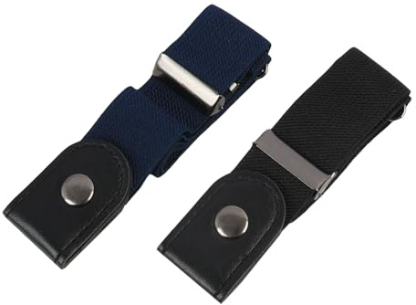 Hawpasy 2 Pezzi Fascia Elastica Senza Fibbia Uomo Donna, Accessorio Invisibile Regolabile per Pantaloni 40-65cm Estensibile a 110cm, Cintura Comoda Unisex per Jeans Taglie Forti, Nero & Blu Navy