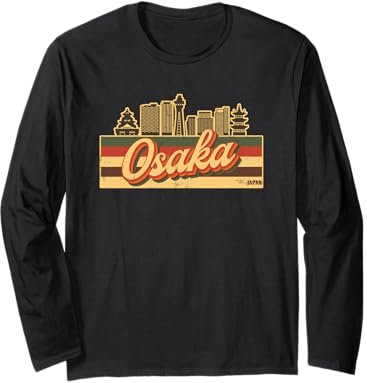 Osaka Skyline & Japan Retro Stripes - Orgullo japonés Manga Larga