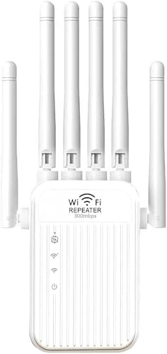 Potente repetidor WiFi 6， Amplificador Señal WiFi Largo Alcance, 2 Puertos LAN, Extensor WiFi, Repetidor/Router/Ap Modos, Cobertura de hasta 300 m², para hogar y Oficina