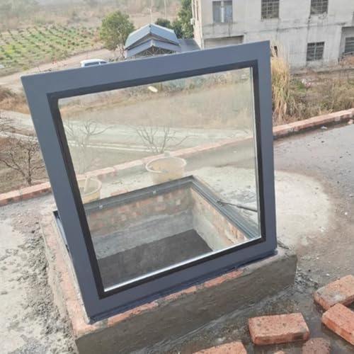 Toit Fenêtre de Fenêtre de toit maison avec puits lumière, fenêtre verre trempé double couche, porte sécurité à trappe d'accès au encastrée(75x70cm/29.5x27.6in)