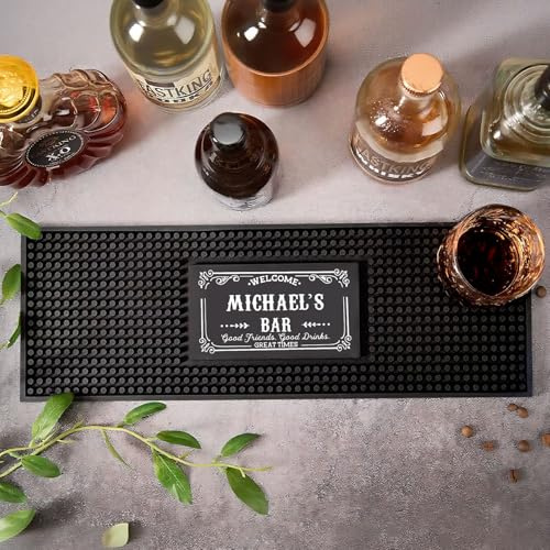 Personalisiertes Bar-Set, rutschfeste PVC-Gummi-Matte, individueller Bar-Name, Spillschutz für Theken Home-Bar Café-Bar Barkeeper, Cocktail-Liebhaber und Neuvermählte.