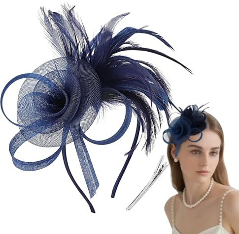 Vintage Navy Fascinators For Weddings,Elegant Royal Blue Hair Accessories,Navy Fascinator Hair Clip for Women,Wedding Ha-ir Accessories,Blue Fascinator for Wedding Guests