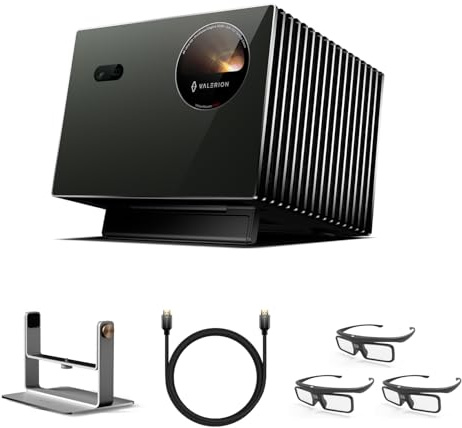 Valerion Heimkino Desktop Bundle – Sofort einsatzbereit & flexibel genießen mit VisionMaster Pro2 4K Triple Laser Projektor, Gimbal-Stativ, 3× 3D-Brillen & HDMI 2.1 Kabel