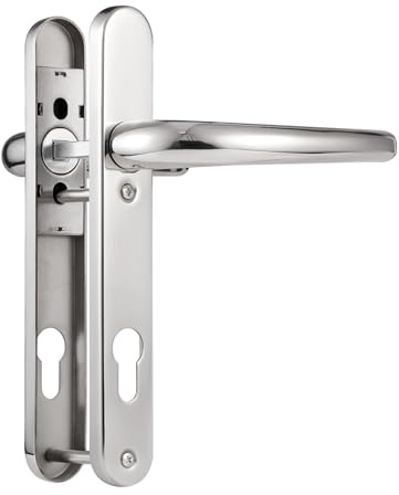 SORWDUERM Polished Chrome Door Handles Set 92mm PZ Centres 122mm Screw Hole Distance 220mm Backplate Length Replacement Door Lever for UPVC Composite Timber Door Stainless Steels