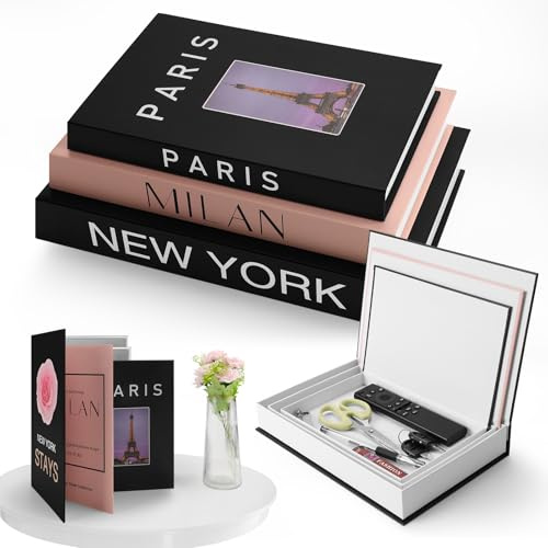 Omtofo Livres Decoration Maison 3 Pièces Faux Boite Livre Déco avec Rangement, Faux Livres Décoratifs Empilables pour Salon, Table Basse, Étagère et Bureau