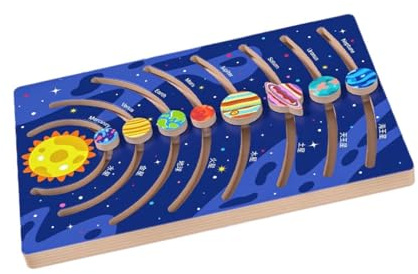 rongweiwang Wooden Space Jigsaw Planets Solar System Puzzle Enhances Logical Thinking And Cognitive Skills For Kids Toddlers Children Educational Learning Gift Train