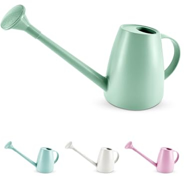 Keplin - 1.8L Plastic Watering Can with Plastic Sprinkler Rose - Durable Garden Watering Jug for Plants & Flowers - Easy Pour Outdoor & Indoor Watering Can (Sage Green)