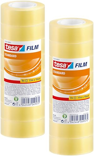 tesa tesafilm standard - Transparentes Multifunktions-Klebeband für Heim- Schul- und Büroanwendungen - 33 m x 19 mm