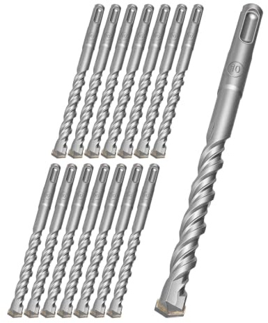 GEINXURN 10mm x 160mm SDS Plus Rotary Hammer Drill Bits, 15PCS Double Thread Masonry Drill Bits Set Carbide Tipped, Drilling in Brick, Stone and Concrete, Cement Walls