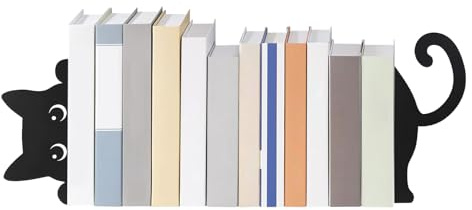 Iirlvior Fermalibri in metallo, motivo: gatto curioso, a cuneo decorativo per scaffale, libro, adatto per bibliotece, comodini, uffici, familiari e decorazioni per la casa