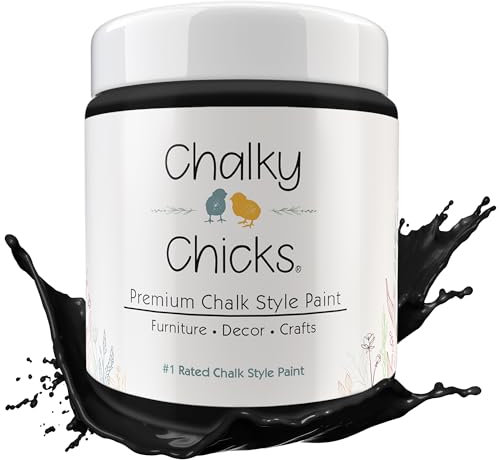 Chalky Chicks 16 Fl Oz Matte Starless Night Black Chalk Paint for Furniture Without Sanding - No Prep Furniture Paint No Sanding All in One for Crafts, Wood, Cabinet, Walls, Metal, Dresser, Farmhouse