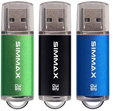 Memory Stick 3 Pack 32GB USB 2.0 Flash Drives Thumb Drive Pen Drive by SIMMAX (32GB Green Black Blue)
