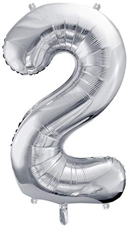 Folienballon Zahl 2 in Silber, Metallic, Größe: 86cm