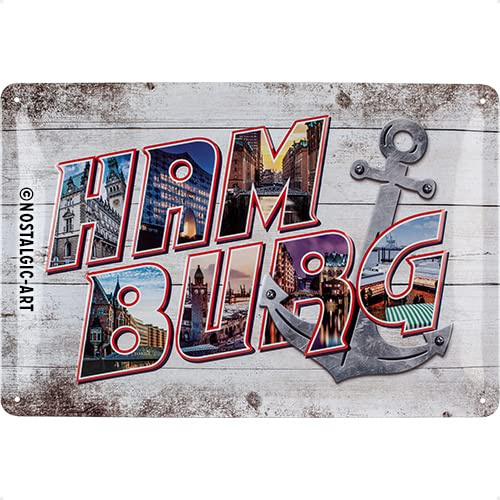 Nostalgic-Art Retro Blechschild, Hamburg – Bilder-Buchstaben & Anker – Souvenir & Geschenk-Idee, aus Metall, Vintage-Design zur Dekoration, 20 x 30 cm