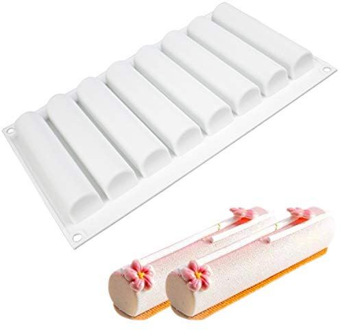 OCPO KITCHEN Cylindrical Silicone Mold for Baking Mousse Cake, 3D Silicone Baking Molds for Cakes, French Dessert, Pastry Chocolate, Silm Bar, Cake Decoration Mold, 3D Cylindrical Shape (8-Cavity)