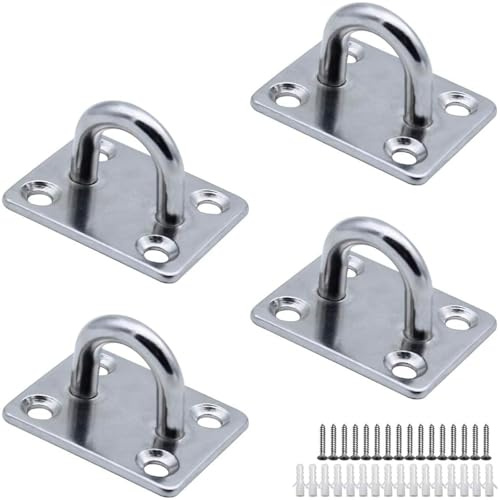 MZMing 4 Stück M5 Augplatte Deckenhaken Edelstahl 304 Schwerlasthaken 3.5cm | Wandhaken Ösen Halterung 4-Loch Ösenplatte Haken mit Schrauben und Gummistopfen für Boot Takelage Schaukel Hängematte Boxsack