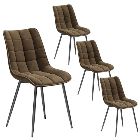 WOLTU Esszimmerstühle 4er Set, für Wohnzimmer Küche Esszimmer, Küchenstühle gepolstert mit Rückenlehne, Sitzfläche aus Samt, mit Metallbeinen, bis 150 kg belastbar,Braun
