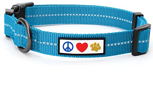 Pawtitas Recycled Dog Collar with Reflective Stitched Puppy Collar Made from Plastic Bottles Collected from Oceans Extra Small Teal Turquoise Wave