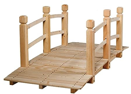 DREAMADE Holzbrücke für Garten/Dekoration, Teichbrücke aus massivem Holz, Dekobrücke Zierbrücke Gartenbrück mit Geländer (Naturfarbe)