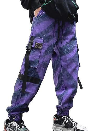 XYXIONGMAO Techwear Streetwear - Pantalones Deportivos tácticos de Hip Hop para Hombre, Color Morado, Pantalones Cargo para Hombre