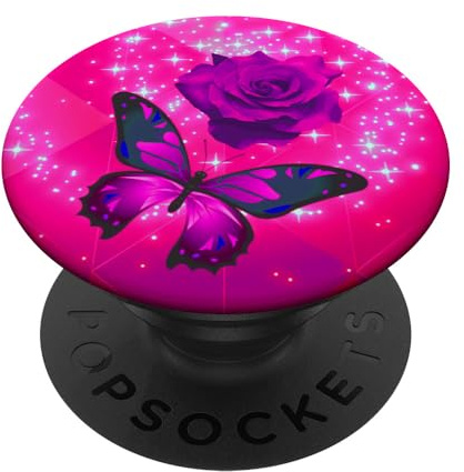 Hot Pink Butterfly Flower Rose Cell Phone Holder Grip Floral PopSockets Adhesive PopGrip