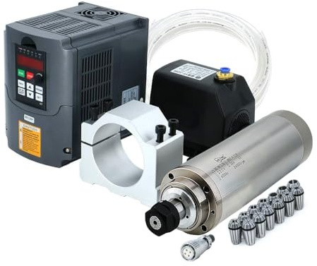 Moteur à broche CNC 2,2 kW 2200 W 220 V 400 Hz 24000 tr/min Broche refroidie à l'eau de 2,2 kW VFD + 80 mm de montage de broche + pompe à eau 75 W + 5 m de conduites d'eau + 13 pinces ER20 (1-13 mm)