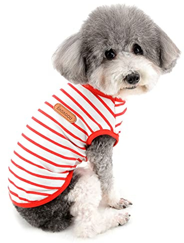 Zunea Maglietta Estate per Cani Piccola Taglia Vestiti a Righe Traspirante in Morbido Cotone per Animali Domestici Cuccioli Gatti Canotta Senza Maniche Chihuahua Tee Shirt Abbigliamento Rosso L