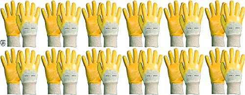 Novatool 12 paia di guanti da lavoro in nitrile, taglia 8, colore giallo, resistenti all'olio, EN388:2016 3111X, guanti da lavoro da donna, rivestiti, da giardino, cactus