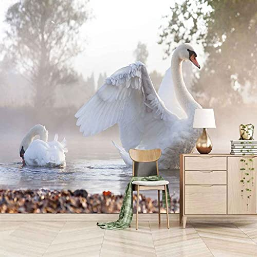 FVGKYS Wandbilder Schlafzimmer Erwachsene Kinder Tapete Plakate 3D Tier Weißer Schwan Selbstklebend Wandgemälde Wandtattoo Kunst Dekoration Für Wohnzimmer Küche Wanddekoration 350x256cm