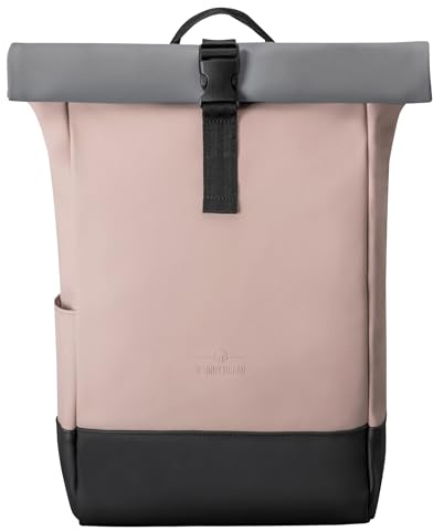 Johnny Urban Rucksack Damen Rosa Grau - Harvey Medium - Rolltop Mit Laptopfach für Uni Business City - 15L - Matte PU Beschichtung - Wasserabweisend