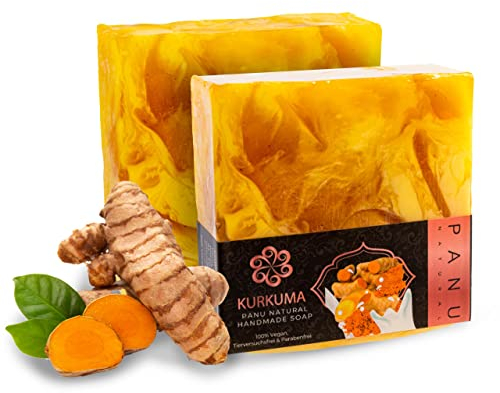 Panu Natural Savon Curcuma - Savon de douche végétalien pour tous les types de peau - Savon naturel comme gel douche solide et shampooing solide - Pain de douche naturel comme gel douche solide