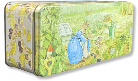 MediMuc Presentburk design kaninmutter med barn – kärleksfullt utformad rektangulär förvaringsburk – motiv kaninmutter med barn – plåtburk, kakburk, burk – mått: (L x B x H): 24,0 x 10,0 x 7,0 cm