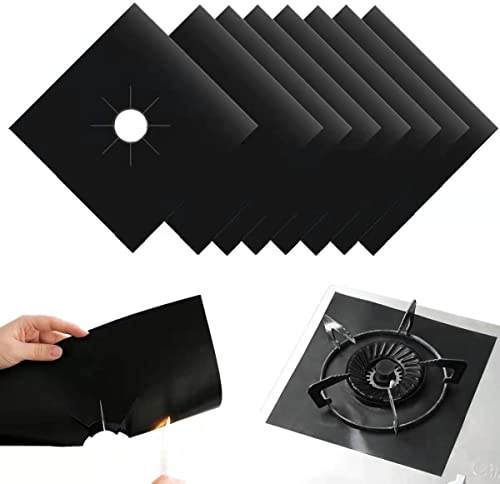 Lot de 8 protections de cuisinière à gaz réutilisables pour cuisinière à gaz - 26,9 x 27 cm - Approuvé par la FDA (8 feuilles noir)