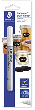 STAEDTLER Lumocolor 344 Chalk Marker – Weiß, einzeln, 2,4 mm | Kreidestift für Tafeln, abwaschbar – geruchsarm, auf Wasserbasis – Art.-Nr. 344-0 BK