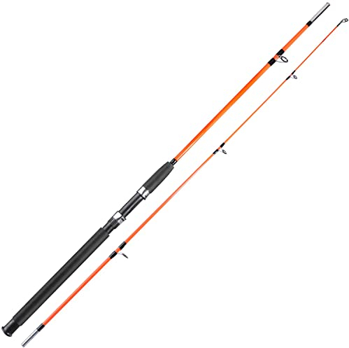 Sougayilang Angelrute, 2-teilige Composite Graphit & Glas Rohlinge Salzwasser Schlepprute Offshore Surf Angelrute für Wels, Lachs-Glasfaser-Spinnrute – Orange – 1,8 m