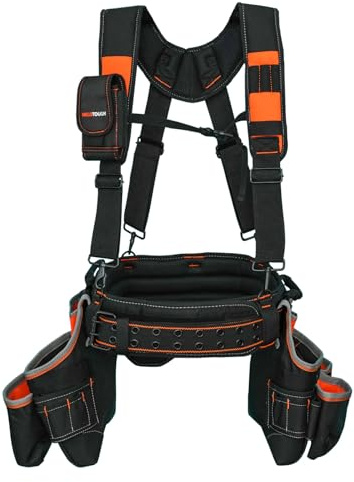 MELOTOUGH Pro Framer Werkzeuggürtel mit Hosenträgern, Werkzeugtasche, robuste Schreiner-Aufhängung, Werkzeuggürtel und Multifunktionswerkzeug-Gürtel-Hosenträger (orange)