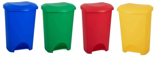 Pluto Packaging Commercial Medical Utility Waste Bins 50 Litre | Red, Yellow, Blue & Green Coloured Recycling Bins With Foot Pedal