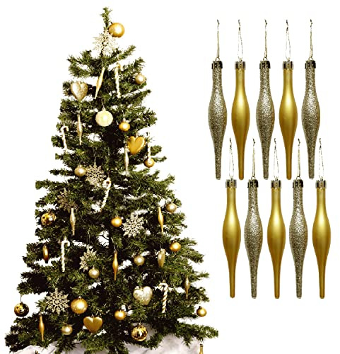 Simply Products 10 Kugeln, Großartige Dekoration für den Weihnachtsbaum, Eiszapfen Matt und Glitzer (Gold und Matt)
