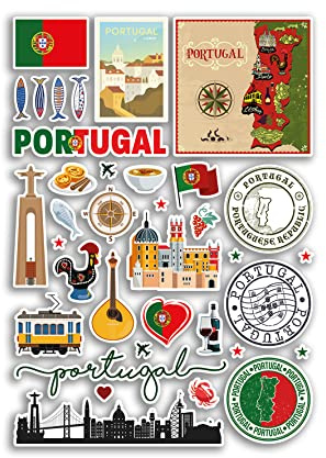 A4 Sticker Sheet Portugal Landmarks Vinyl Stickers - Portuguese City Map Airport Country Stamp Skyline Flag Travel Holiday Culture Aesthetic #79987