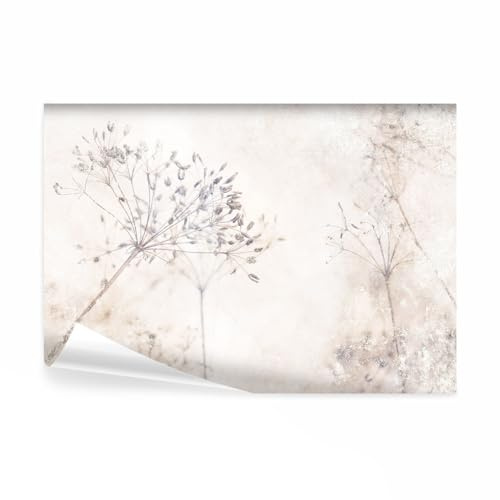 decomonkey Premium Fototapete Natur, 350x256 cm, XXL, Pflanzen Blumen | Steinwand, Vintage, Retro, beige, Vlies, Wohnzimmer, Design, Tapete, Fototapeten, Tapeten, Vliestapete, Wandtapete, moderne