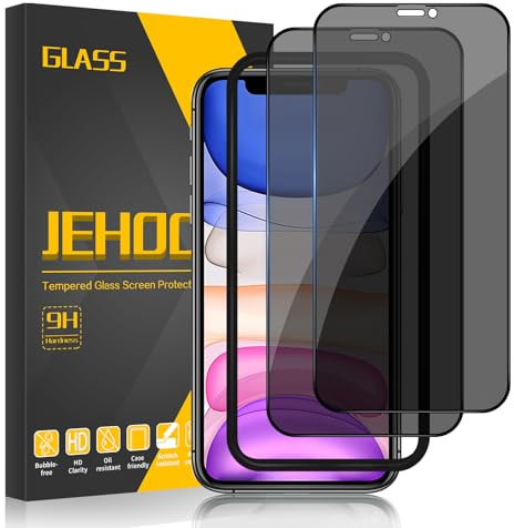 JEHOO Sichtschutz für iPhone 11/XR 6.1 Zoll Schutzfolie, [2 Stück] Privatsphäre Glas mit Rahmen für Einfache Installation, Anti-Spähen Gehärtetes Glas 9H Härte Blickschutzfolie Blasenfrei