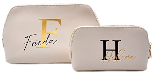 Kosmetiktasche mit Namen, personalisierte Kulturtasche, Beauty Bag mit Initiale, Schminktasche mit Wunschnamen (Große Tasche - L)