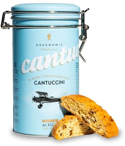 Greenomic - Cantuccini italiens à la figue - 180g - emballés dans une boîte cadeau décorative - biscuits italiens originaux pour accompagner le café ou le thé