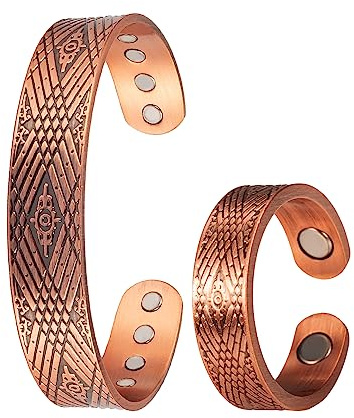 Reines Kupfer-Set, Magnettherapie-Arthritis-Schmuck für Männer und Frauen, Lymphdrainage-Magnetfeldtherapie-Armbänder und -Ringe, lindert effektiv Arthritis und Karpaltunnelschmerzen (3500 Gauss) (I)