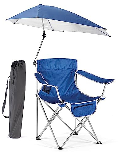 lesulety Campingstuhl Faltbar Bequemer Klappstuhl Mit Getränkehalter, Bis Max. 150 Kg, Campingstuhl Mit Schirm Für Camping, Zelten, Festival, Angeln,A