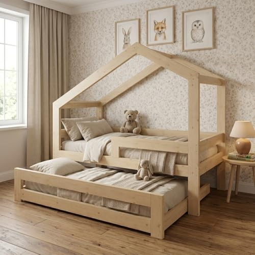 Need Sleep Ausziehbett Kinder Bett Mit Ausziehbarem Gästebett Ausziehbares Bett 90x200 / 180x90 Kinderbett Für 2 Kinder Jugendbett Tagesbett Ausziehbar Funktionsbett aus Holz