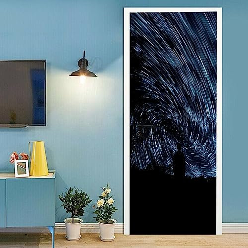 A.Monamour Türtapete Selbstklebend Türfolie Türposter 3D Sternspuren Sternenhimmel Natur Vinyl Folie Türdeko Tapete Wandbild Türaufkleber Türtattoo 85x200cm