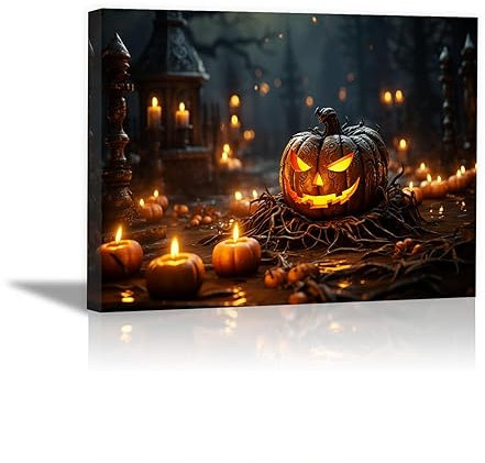 SHYAMIC Bilder Weihnachten Leinwandbild Kunstdruck, Wütender Kürbis Wandbild X-Mas Fenster Fotodruck Kunstdruck Leuchtbild, Weihnachten Winteridylle Effekt - 40x60cm Gerahmt